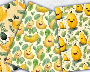 Cartoon Happy Banana Digital Paper - Seamless Texture - Instant Download - Scrapbooking, Crafts, DIY, Stationery - Printable Pattern