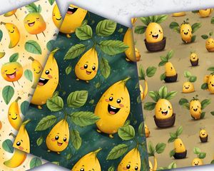 Cartoon Happy Banana Digital Paper - Seamless Texture - Instant Download - Scrapbooking, Crafts, DIY, Stationery - Printable Pattern