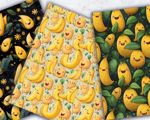 Cartoon Happy Banana Digital Paper - Seamless Texture - Instant Download - Scrapbooking, Crafts, DIY, Stationery - Printable Pattern