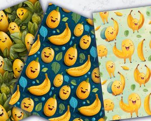 Colorful Cartoon Happy Banana Digital Paper Seamless Texture - Instant Download - Scrapbooking Background - Commercial Use - Printable Paper