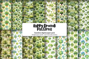 Cartoon Happy Broccoli Digital Paper Seamless Texture - Instant Download - Scrapbooking, Crafts, Printables, Stationery - Commercial Use