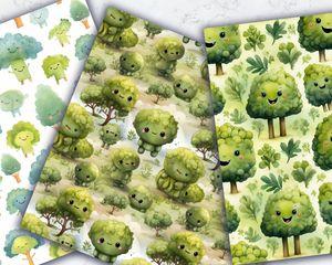 Cartoon Happy Broccoli Digital Paper Seamless Texture - Instant Download - Scrapbooking, Crafts, Printables, Stationery - Commercial Use