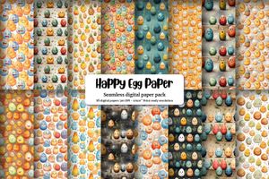 Colorful Cartoon Happy Egg Digital Paper Seamless Texture - High-Quality Printable Pattern for Scrapbooking, Crafts, and DIY Projects