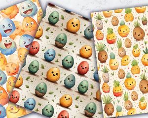 Colorful Cartoon Happy Egg Digital Paper Seamless Texture - High-Quality Printable Pattern for Scrapbooking, Crafts, and DIY Projects