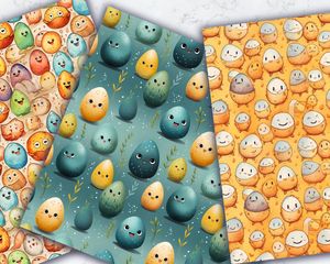 Colorful Cartoon Happy Egg Digital Paper Seamless Texture - High-Quality Printable Pattern for Scrapbooking, Crafts, and DIY Projects