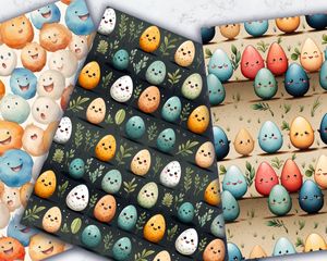 Colorful Cartoon Happy Egg Digital Paper Seamless Texture - High-Quality Printable Pattern for Scrapbooking, Crafts, and DIY Projects