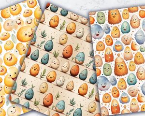 Colorful Cartoon Happy Egg Digital Paper Pattern Seamless Texture for Scrapbooking, Crafts, and DIY Projects - Instant Download