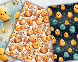 Colorful Cartoon Happy Egg Digital Paper Pattern Seamless Texture for Scrapbooking, Crafts, and DIY Projects - Instant Download