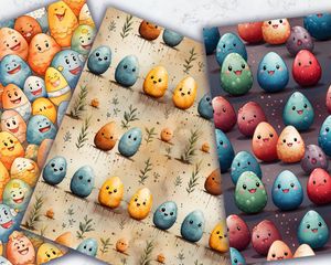 Colorful Cartoon Happy Egg Digital Paper Pattern Seamless Texture for Scrapbooking, Crafts, and DIY Projects - Instant Download