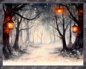 20 Pages of Haunted Forest Background, Mystic Fairy Tale Watercolor Illustration, Shabby Chic Ephemera, Scrapbooking, Invitations