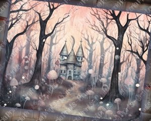 20 Pages of Haunted Forest Background, Mystic Fairy Tale Watercolor Illustration, Shabby Chic Ephemera, Scrapbooking, Invitations