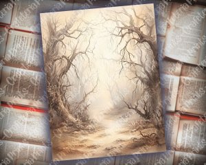 20 Pages of Haunted Forest Background Mystic Fairy Tale Watercolor Illustration for Scrapbooking, Invitations, Digital Planners, Journaling