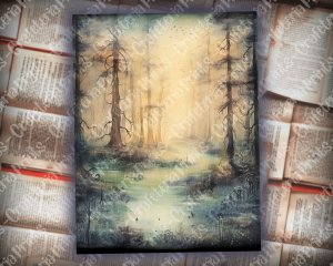 20 Pages of Haunted Forest Background Mystic Fairy Tale Watercolor Illustration for Scrapbooking, Invitations, Digital Planners, Journaling