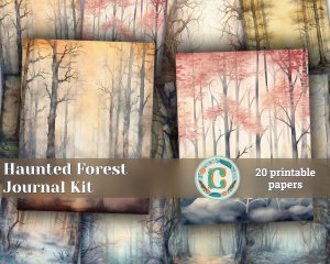 20 Pages of Haunted Forest Background Mystic Fairy Tale Watercolor Illustration for Scrapbooking, Invitations, Digital Planners, Journaling