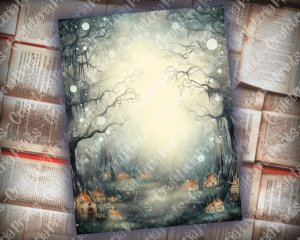 23 Pages of Haunted Forest Background Mystic Fairy Tale Watercolor Illustration - Shabby Chic Ephemera - Scrapbooking, Invitations