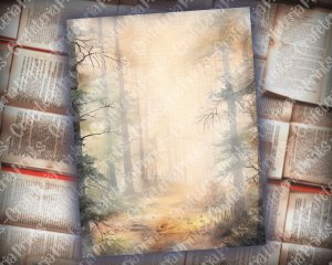 23 Pages of Haunted Forest Background Mystic Fairy Tale Watercolor Illustration - Shabby Chic Ephemera - Scrapbooking, Invitations