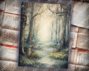 23 Pages of Haunted Forest Background Mystic Fairy Tale Watercolor Illustration - Shabby Chic Ephemera - Scrapbooking, Invitations