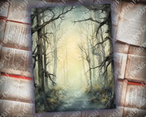 23 Pages of Haunted Forest Background Mystic Fairy Tale Watercolor Illustration - Shabby Chic Ephemera - Scrapbooking, Invitations