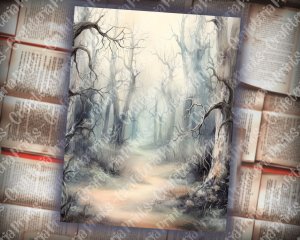 23 Pages of Haunted Forest Background Mystic Fairy Tale Watercolor Illustration - Shabby Chic Ephemera - Scrapbooking, Invitations