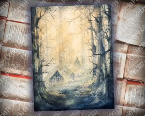 25 pages of Haunted Forest Mystic Fairy Tale Watercolor Scrapbooking Backgrounds - Shabby Chic Ephemera for Invitations, Digital Planners