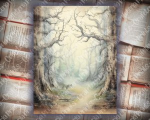 25 pages of Haunted Forest Mystic Fairy Tale Watercolor Scrapbooking Backgrounds - Shabby Chic Ephemera for Invitations, Digital Planners