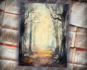 25 pages of Haunted Forest Mystic Fairy Tale Watercolor Scrapbooking Backgrounds - Shabby Chic Ephemera for Invitations, Digital Planners