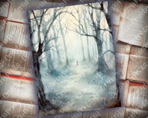 18 Pages of Haunted Forest Background, Mystic Fairy Tale Forest Watercolor Illustration, Shabby Chic Ephemera for Scrapbooking, Invitations