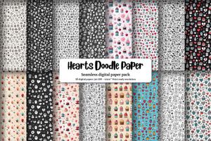 Hand Drawn Hearts Doodle Icons | Seamless Repeat Pattern | Printable Digital Paper | Light Solid Background | Instant Download