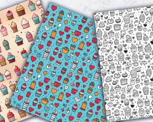 Hand Drawn Hearts Doodle Icons | Seamless Repeat Pattern | Printable Digital Paper | Light Solid Background | Instant Download