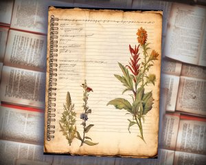 18 papers | Herbalist's Notebook Border Design, Junk Journal Kit, Printable Shabby Chic Ephemera, Scrapbooking Paper Collection