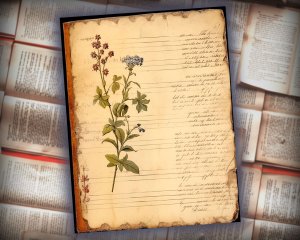 18 papers | Herbalist's Notebook Border Design, Junk Journal Kit, Printable Shabby Chic Ephemera, Scrapbooking Paper Collection