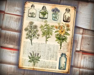 12 papers | Vintage Herbology Scrapbooking Papers | 8k Resolution | Realistic Floral Designs | Perfect for Junk Journaling & Invitations