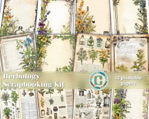 12 papers | Vintage Herbology Scrapbooking Papers | 8k Resolution | Realistic Floral Designs | Perfect for Junk Journaling & Invitations