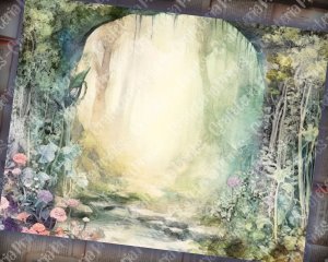 Watercolor Pastel Illustration Hidden Glade Digital Junk Journal Background, Fairy Forest Collage Printable, Nature Journal Paper