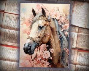 12 papers | Horses Themed Junk Journal Kit | Colorful Backgrounds | Scrapbooking Papers | Printable Pages | Shabby Chic Ephemera