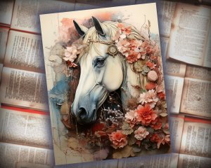 12 papers | Horses Themed Junk Journal Kit | Colorful Backgrounds | Scrapbooking Papers | Printable Pages | Shabby Chic Ephemera