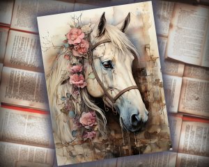 12 papers | Horses Themed Junk Journal Kit | Colorful Backgrounds | Scrapbooking Papers | Printable Pages | Shabby Chic Ephemera