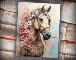 12 papers | Horses Themed Junk Journal Kit | Colorful Backgrounds | Scrapbooking Papers | Printable Pages | Shabby Chic Ephemera