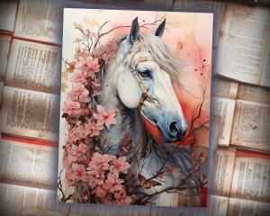 12 papers | Horses Themed Junk Journal Kit | Colorful Backgrounds | Scrapbooking Papers | Printable Pages | Shabby Chic Ephemera