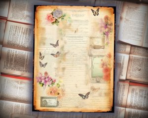 12 papers | Hummingbird Themed Scrapbooking Papers - Fairy Tale Watercolor Illustration, Intricate Details, Shabby Chic Ephemera