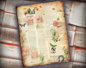 12 papers | Hummingbird Themed Scrapbooking Papers - Fairy Tale Watercolor Illustration, Intricate Details, Shabby Chic Ephemera