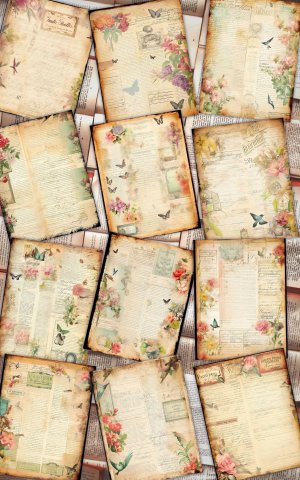 12 papers | Hummingbird Themed Scrapbooking Papers - Fairy Tale Watercolor Illustration, Intricate Details, Shabby Chic Ephemera