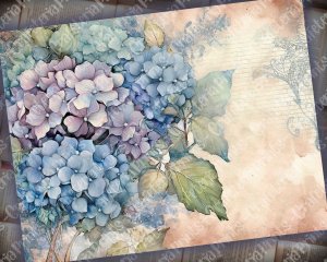 Fairy Tale Watercolor Hydrangeas Junk Journal Background - Printable Collage for Invitations, Digital Planners, Journaling, Nature Themes