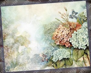 Fairy Tale Watercolor Hydrangeas Junk Journal Background - Printable Collage for Invitations, Digital Planners, Journaling, Nature Themes