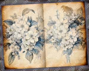 Watercolor Hydrangeas Floral Scrapbook Pages, Vintage Flowers Wallpaper, High Quality Lined Paper, Ephemera for Junk Journals, Invitations