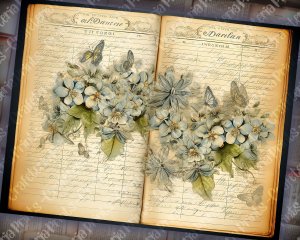 Watercolor Hydrangeas Floral Scrapbook Pages, Vintage Flowers Wallpaper, High Quality Lined Paper, Ephemera for Junk Journals, Invitations