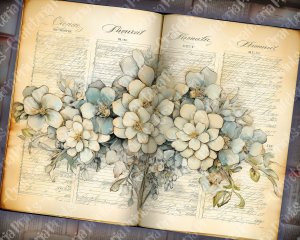 Watercolor Hydrangeas Floral Scrapbook Pages, Vintage Flowers Wallpaper, High Quality Lined Paper, Ephemera for Junk Journals, Invitations