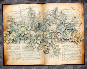 Watercolor Hydrangeas Floral Scrapbook Pages, Vintage Flowers Wallpaper, High Quality Lined Paper, Ephemera for Junk Journals, Invitations