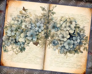 Watercolor Hydrangeas Floral Scrapbook Pages, Vintage Flowers Wallpaper, High Quality Lined Paper, Ephemera for Junk Journals, Invitations