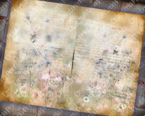 16 pages of Impasto Wildflowers muted colors shabby chic ephemera, scrapbooking background, watercolor illustration, perfect for invitations